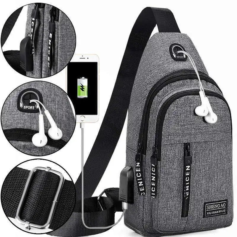 Travel Men'S Handbags USB Chest Bag Designer Messenger Crossbody Bags Water-Proof Shoulder Bag Diagonal Package Sports Back Pack