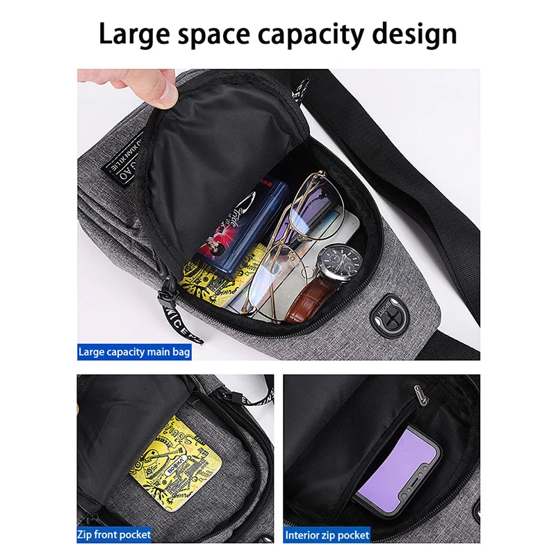 Travel Men'S Handbags USB Chest Bag Designer Messenger Crossbody Bags Water-Proof Shoulder Bag Diagonal Package Sports Back Pack
