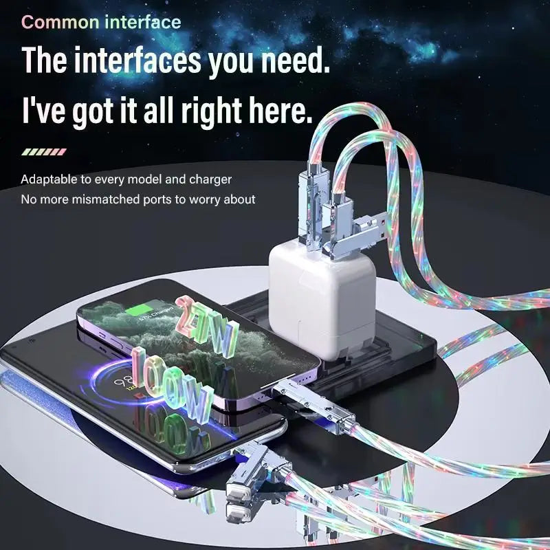 New Starry Sky RGB LED USB Type-C to Type-C to Lightning and 4 in 1 Fast Charging Cable for Iphone 15 14 Xiaomi Samsung HUAWEI