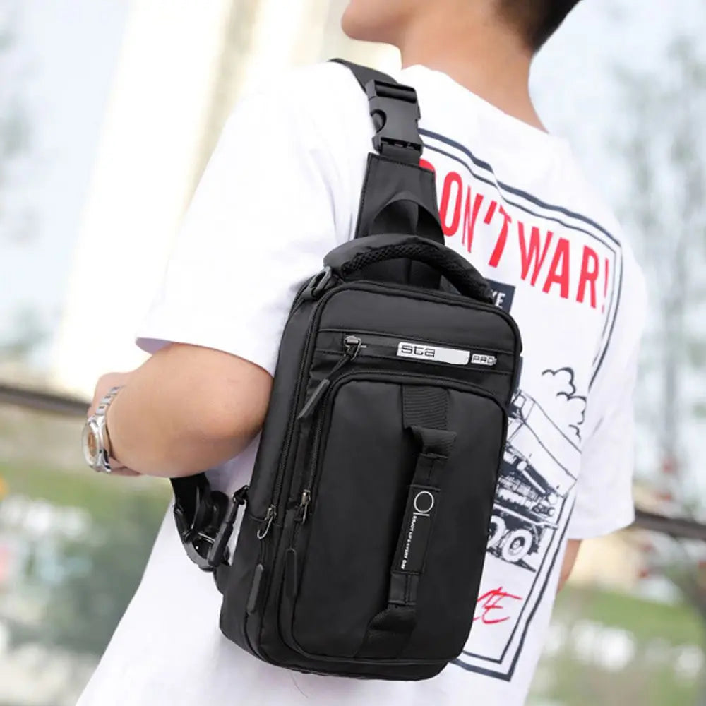 Men'S Sling Crossbody Bag Anti-Theft Chest Shoulder Messenger Backpack USB Port