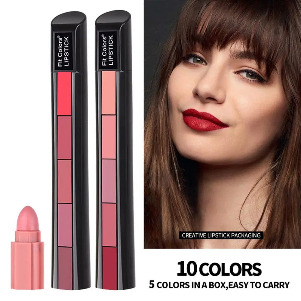 5 in 1 Lipstick Strip Matte Velvet High Color Rendering Lipstick Pen Long Lasting Waterproof Cosmetics Makeup Lipstick Set Gifts
