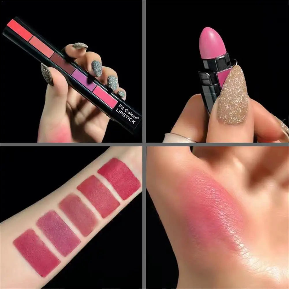5 in 1 Lipstick Strip Matte Velvet High Color Rendering Lipstick Pen Long Lasting Waterproof Cosmetics Makeup Lipstick Set Gifts