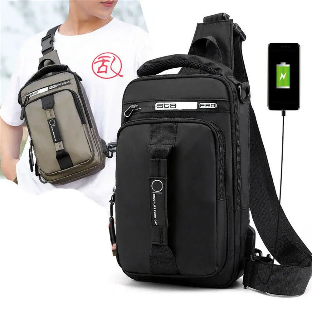 Men'S Sling Crossbody Bag Anti-Theft Chest Shoulder Messenger Backpack USB Port