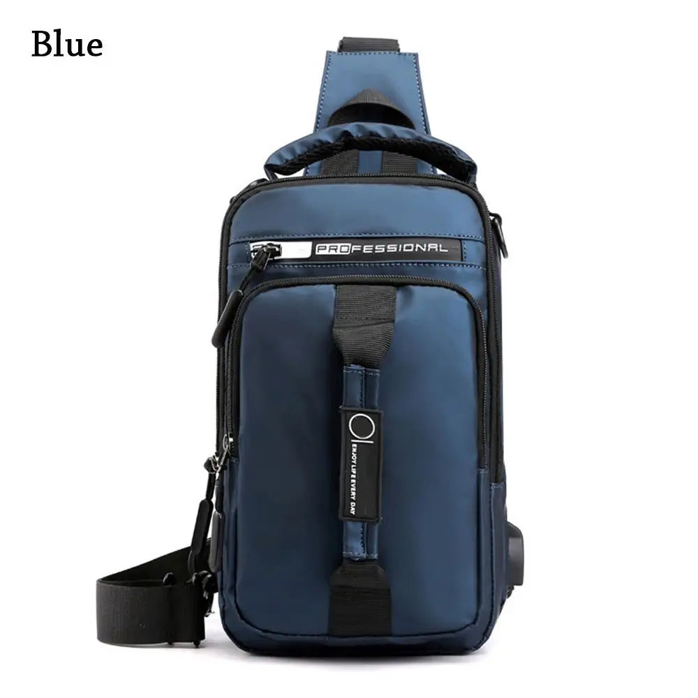 Men'S Sling Crossbody Bag Anti-Theft Chest Shoulder Messenger Backpack USB Port